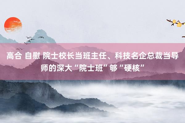 高合 自慰 院士校长当班主任、科技名企总裁当导师的深大“院士班”够“硬核”